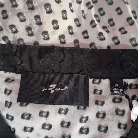 7 For All Mankind Silk Blouse Top Shirt Button Ruffle Long Sleeve White Black XS - Picture 3 of 6